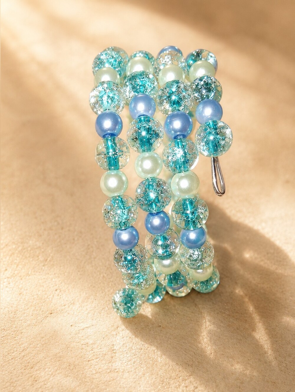 Handmade Aquamarine Beaded Coil Bracelet - Women Jewelry